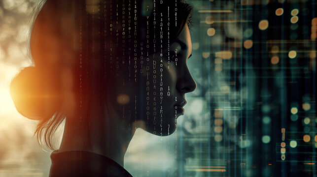 Cyberkriminalit&auml;t klaut Identit&auml;t mit Angriff im Internet mit unscharfem Hintergrund mit Zahlencodes Quellcode und Laptop mit Schloss Symbol Generative AI