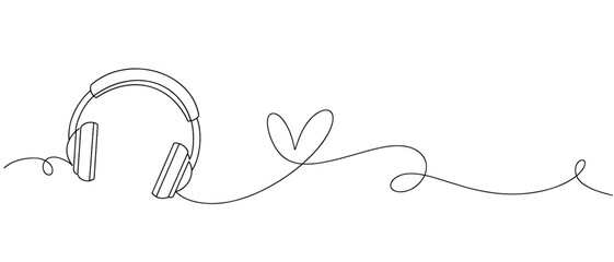 Headphone line art illustration vector with transparent background 