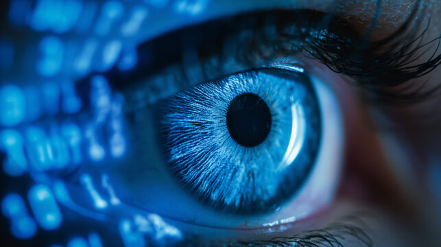 Digitales 3d Auge leuchtet mit Zahlencodes und Quelltext kryptisch symbolisch f&uuml;r Datenschutz und Privatsph&auml;re der Identit&auml;t sch&uuml;tzen Generative AI