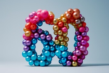 Number 60 made out of colorful balloons with a solid background. Age, anniversary, birthday, party celebration background.