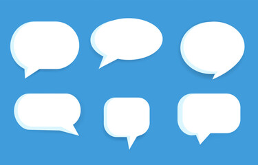 Set of speak bubble text, chatting box, message box outline cartoon vector illustration design. Balloon doodle style of thinking sign symbol.