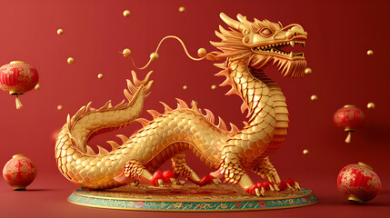 Dragon 3D Chinese 2024 year, copy space, generative ai