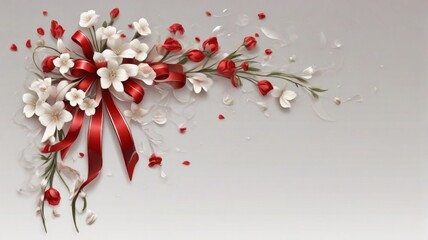red and white ribbon flowers wall isolated background