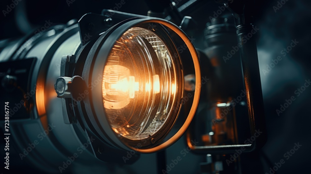 Aufkleber A detailed close-up view of a light attached to a tripod. This versatile image can be used to depict various concepts related to lighting, photography