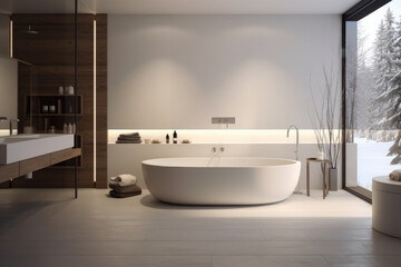 Fototapeta na wymiar Opaque color spacious minimal design luxury decorated bathroom interior