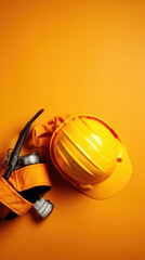 Orange blank text space background worker helmet and equipment