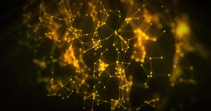 Abstract Gold Plexus Particles. Golden Digital Particles Background.