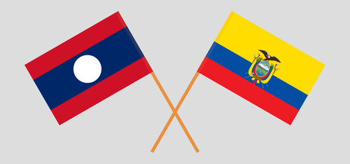 Crossed flags of Laos and Ecuador. Official colors. Correct proportion