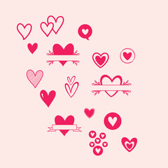 Set of scribble red hearts. Collection of heart shapes draw by hand. Symbol of love. Design elements for Valentine's Day card. Vector hearts. Vector illustration