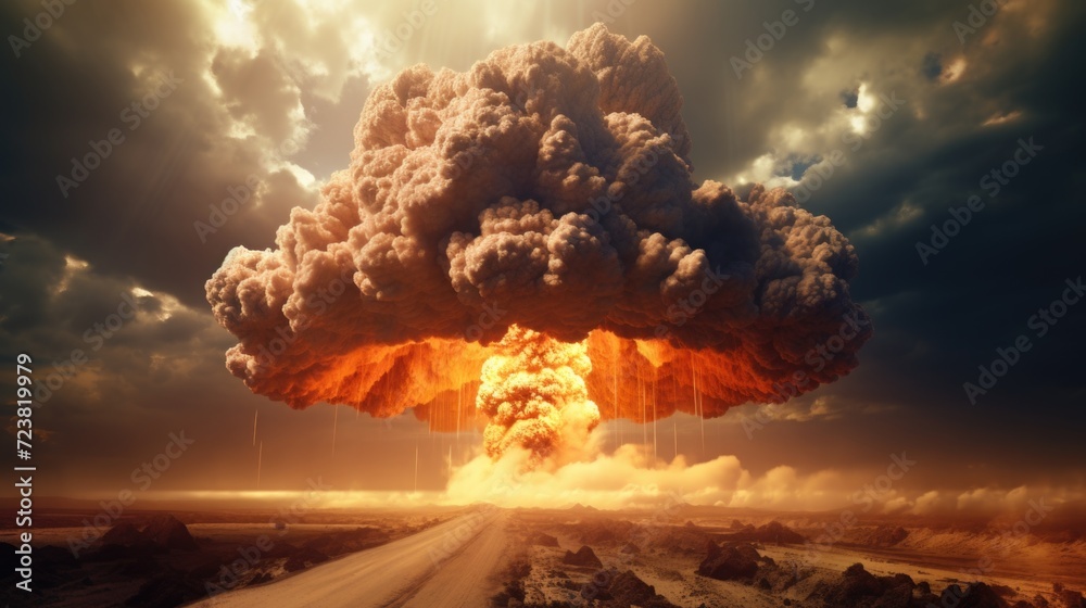 Aufkleber a breathtaking image capturing a large mushroom cloud in the sky. perfect for illustrating the power