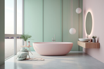 Pastel color minimal design bathroom interior with modern decoration