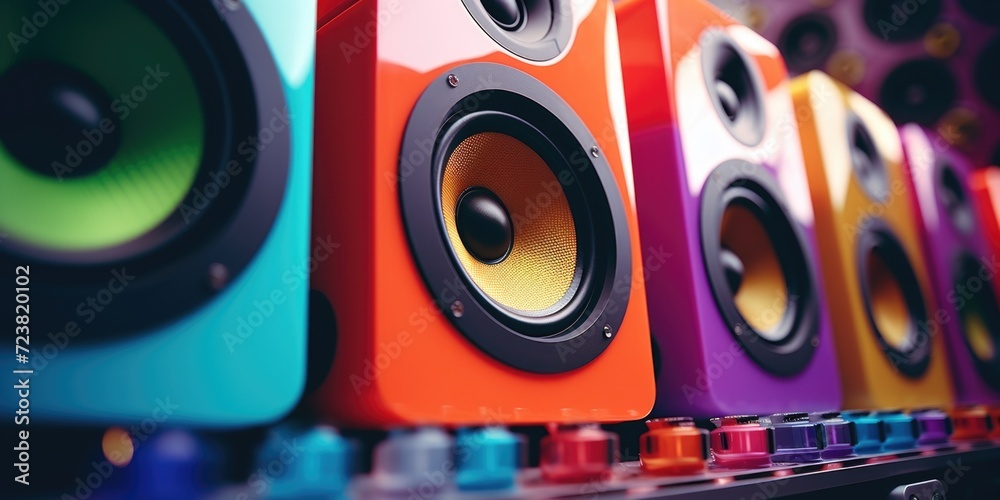 Aufkleber a collection of speakers neatly arranged on a shelf. perfect for showcasing audio equipment or setti