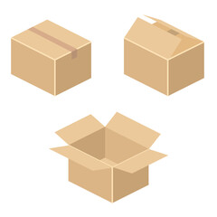 アイソメトリックで描いたダンボールのイラストセット