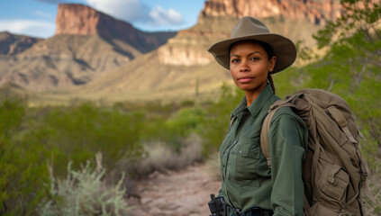Fototapeta na wymiar African American female hiker