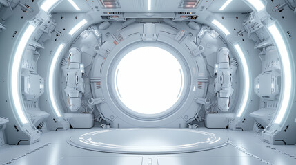 White podium in futuristic mech style. For technology product display, showcasing, advertising background
