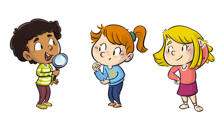 Illustration of kids detectives investigating a case - 723822141
