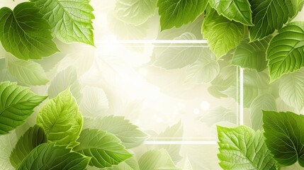 Green leaves background with a white frame