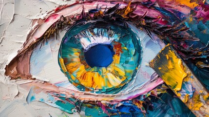 Fototapeta premium Oil painting of an eye with a paintbrush next to it
