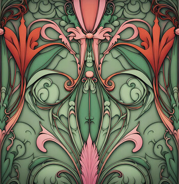 fregio pattern per parato mattonella decorativo stile art nouveau francese floreale