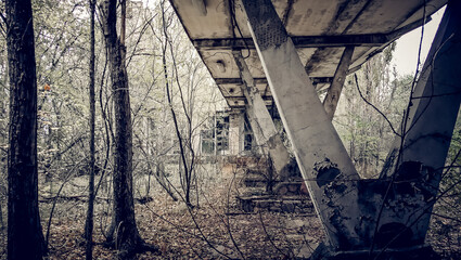 old destroyed building in an abandoned park Chernobyl Ukraine
