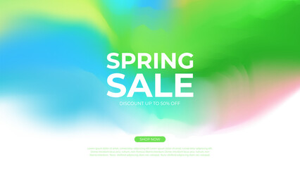 Spring Sale. Spring season commercial background with bright blurred color gradients for business, seasonal shopping promotion and sale advertising. Vector illustration.