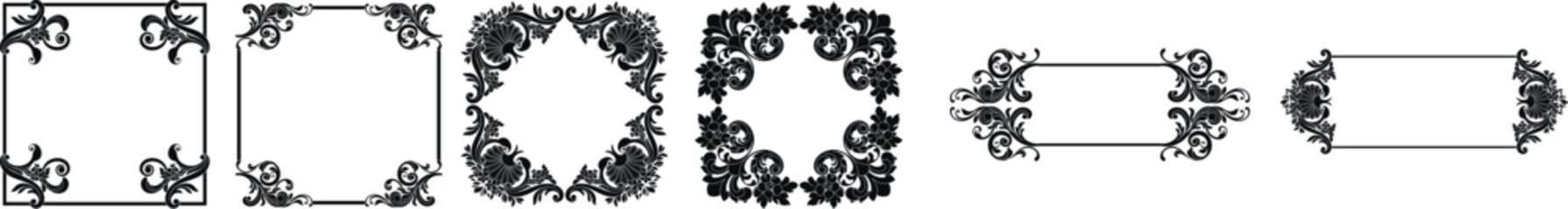 Set of vintage border frame engraving with retro ornament pattern in antique baroque style decorative design. Vector	
 - obrazy, fototapety, plakaty