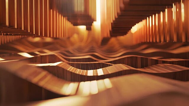 Intricate patterns of marimba vibrations dance and overlap creating an enchanting and hypnotic atmosphere.