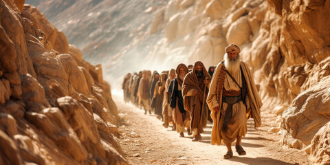 Moses guiding the people of Israel as they left Egypt towards the Promised Land Generative AI Illustration