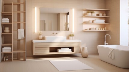 Beautiful bathroom interior. Calm natural tones.