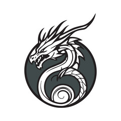 2d outline vector hand drawn art style black and white dragon