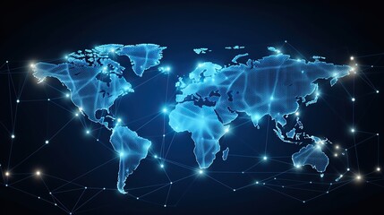 Fototapeta na wymiar Global internet work.World map, shining lines connected by dots symbol of Internet,mobile communications and satellite. technology background
