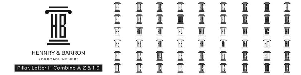 set of pillar logo design combined letter H with A to Z and numbers from 1 to 9. vector illustration