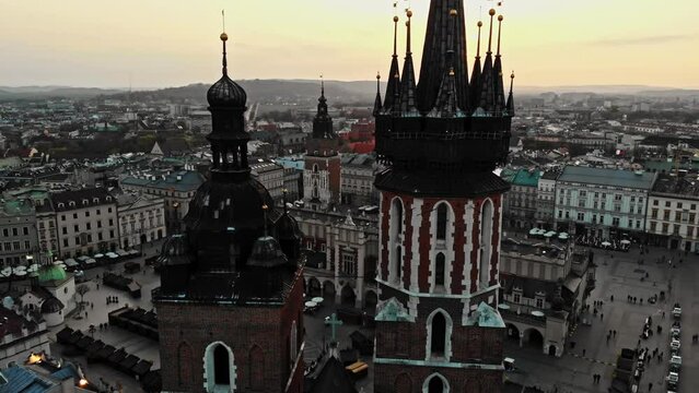 Old city aerial view with sunset