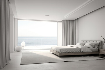 Photo of minimal bedroom interior design with bed and modern decoration white colors