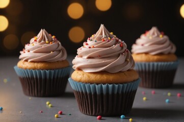 Delicious cupcakes with sprinkles and elegant frosting
