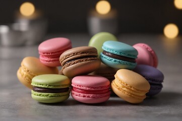 Assorted colorful macarons on a tabletop