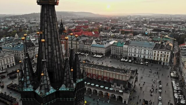 Aerial old city view in Poland Krakow