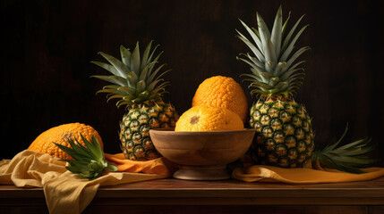Photo of pineapples on wooden table