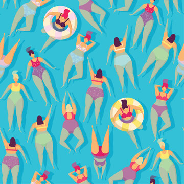 Vector seamless pattern with swimming people