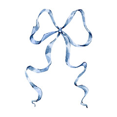 Watercolor blue bow clipart Illustration