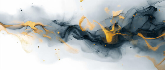 Black and gold background abstraction ink, gold paint.