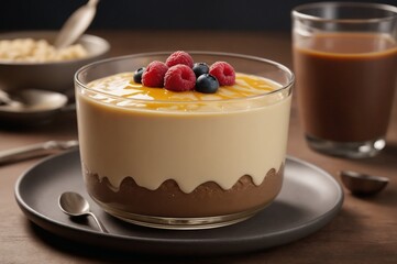 Elegant layered dessert with fresh berries and chocolate