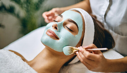 woman indulges in spa mask treatment, epitomizing relaxation and self-care in a tranquil beauty salon setting