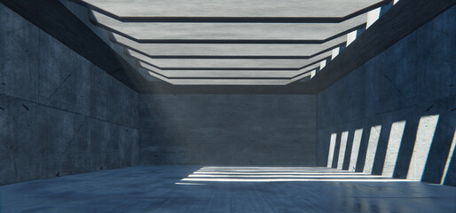 Futuristic concrete hallway, brutal architecture background - 723832536