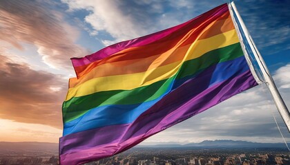 lgbt progress pride flag waving in the wind