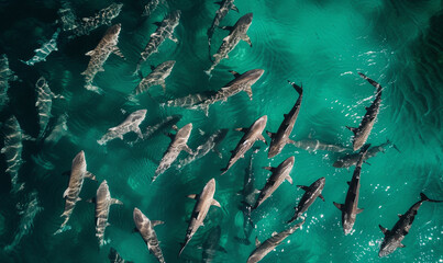 aerial shot of the sharks breeding. top view of shark.