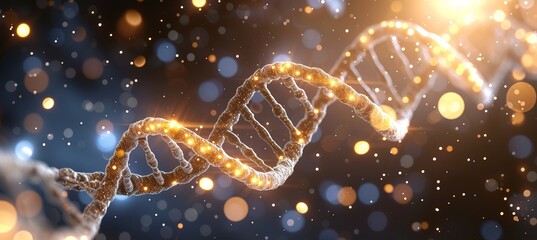 Dna molecule genetics biotechnology research cell structure blurred background copy space