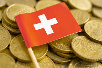 Switzerland flag on coins money, finance and accounting, banking concept.