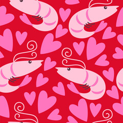 Vector seamless pattern with funny shrimps on a pink background - 723836177