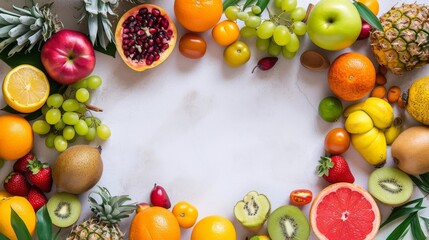 Fruit and vegetable frame background. World vegan day. World health day.